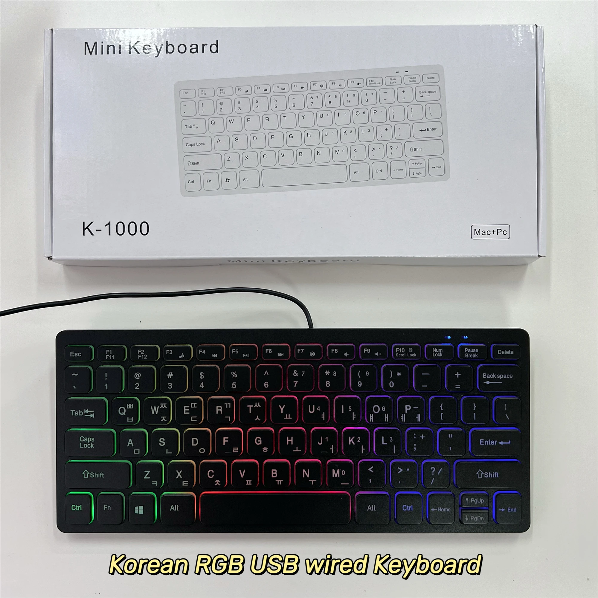 USB RGB Wired Mini Keyboard Language 78 Keys for Desktop Computer PC Laptop Arabic/Korean/Japanese/Russian/Chinese Cangjie/EN
