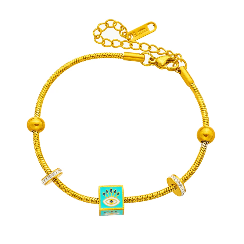 여성용 두꺼운 뱀 체인 팔찌, 316L 스테인리스 스틸, 파인 주얼리, 레트로 국가 스타일, 구슬 눈, 지르콘 참, 신상 패션