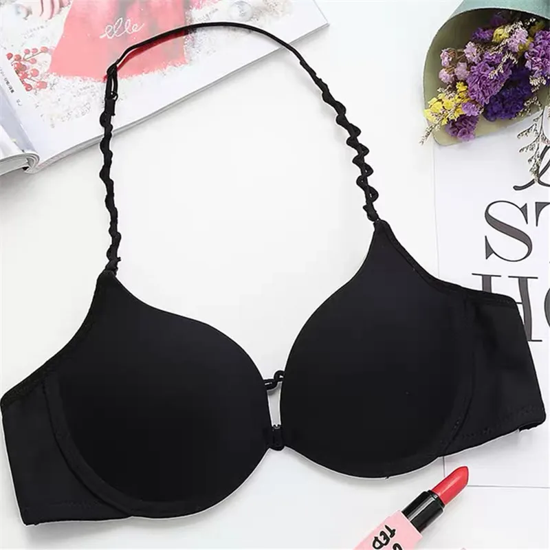 Sutiã sexy push up para mulheres, sutiã em V profundo, roupa interior de algodão, lingerie monocromática, pele preta branca, copo A B, cabeçadas, tamanho 70-85, quente, sexy