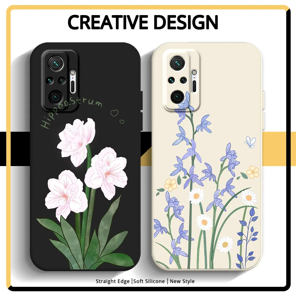 Phone Case For Xiaomi Redmi Note 10 Pro 4G 5G Note 5 7 8 9 Pro Note 10S 8T 9S 7S 9T Case Cover Shockproof Soft Silicone Flower