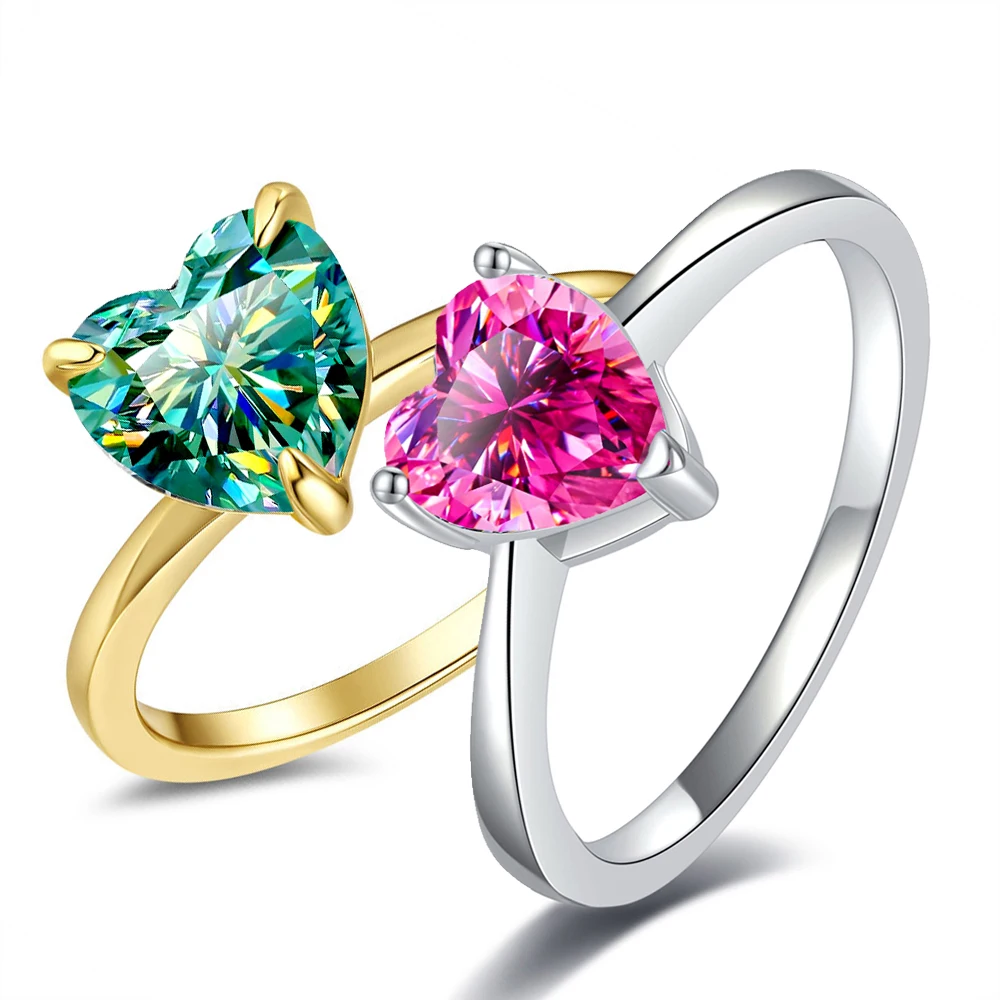 Pink Heart Diamond Ring 1-2ct Shining Moissanite with Certificate 100% Passed Diamond Test S925 Silver Jewelry Ring Gift