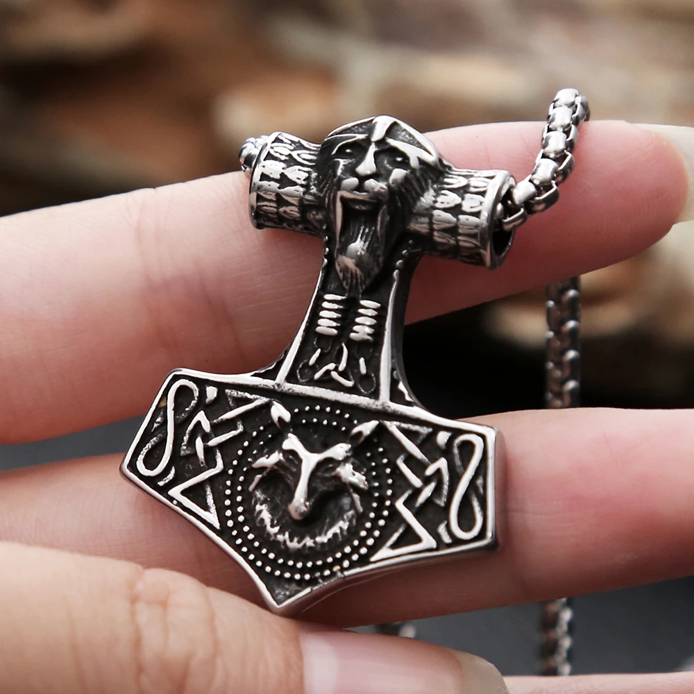 New Vintage Stainless Steel Viking Anchor Pendant Necklace For Men Punk Biker Wolf Head Necklaces Fashion Amulet Jewelry Gifts