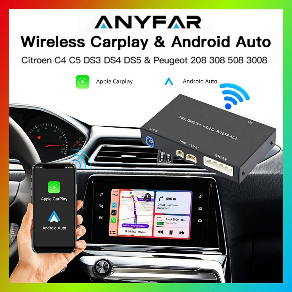 ANYFAR Wireless Carplay Android Auto Module For Peugeot 208 308 508 3008 Citroen C4 DS3 DS4 DS5 SMEG MRN Mirror Link Multimedi