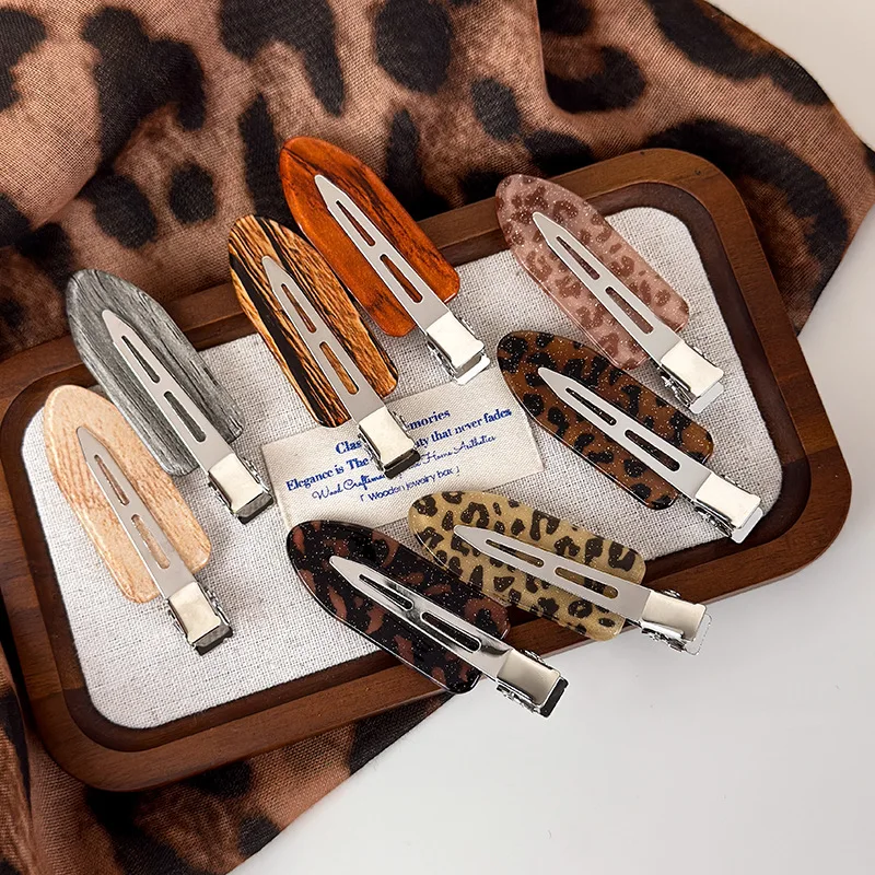 Retro Leopard Print No Trace Hairpins Simple Bangs Clips Womens Girls Fashion Versatile Traceless Brown Barrettes Makeup Styling