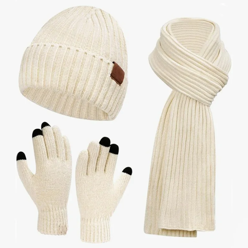 New Adult Kids Winter Outdoor Casual Three-piece Set Touchscreen Gloves Children Women Men Warm Hats Scarves Boys Girls Casual