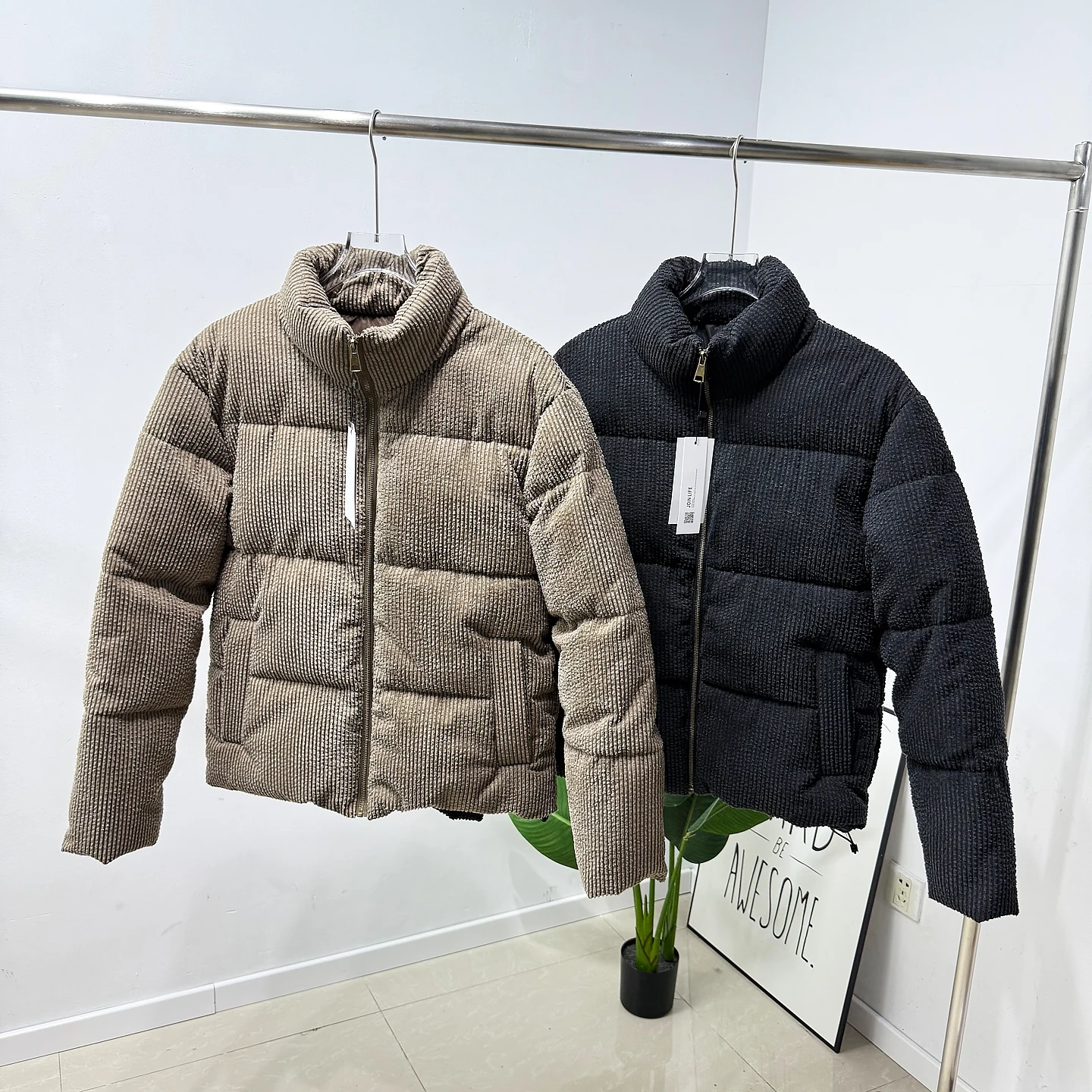 

Men's Thi Warm Stand Collar Corduroy Jaet Cotton Padded Coat Youth Faion Winter Outerwear Casual Cleanfit Sle