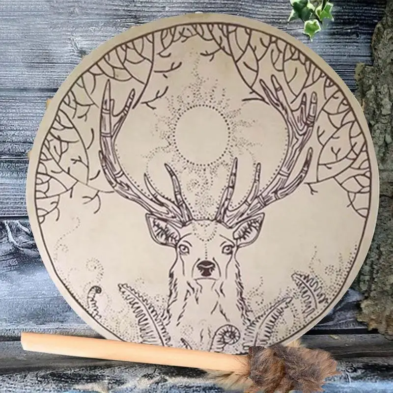 Drum Shamanic Deer Tree-themed Siberian Drum Decoration Handmade Shamanic Drum Siberian Drums Spirit Music With Drumstick Home