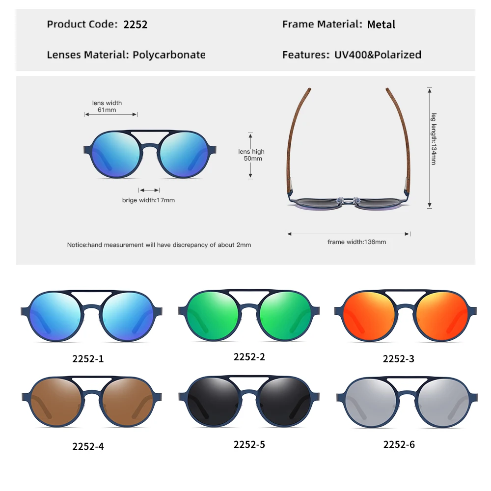 GM Classic Wood and Bamboo Sunglasses Round Metal frame Black Walnut Metal Driving Luxury sunglasses UV400 polarizing Glasses
