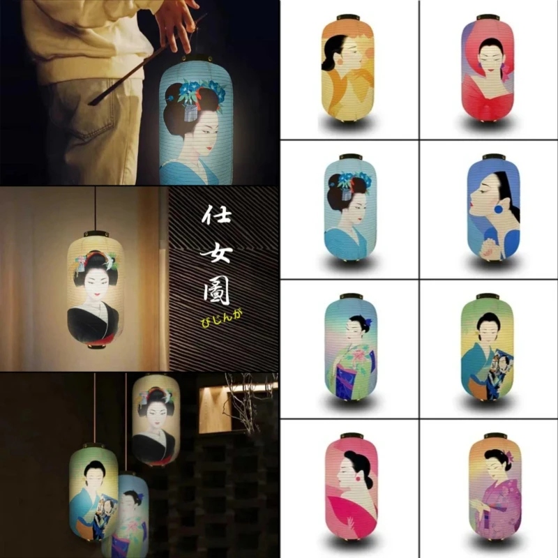 Japanese Style Decor Hanging Lantern Japanese Ukiyoe Beauty Women Printed Paper Lantern Izakaya Pub Bistro Restaurant Decor