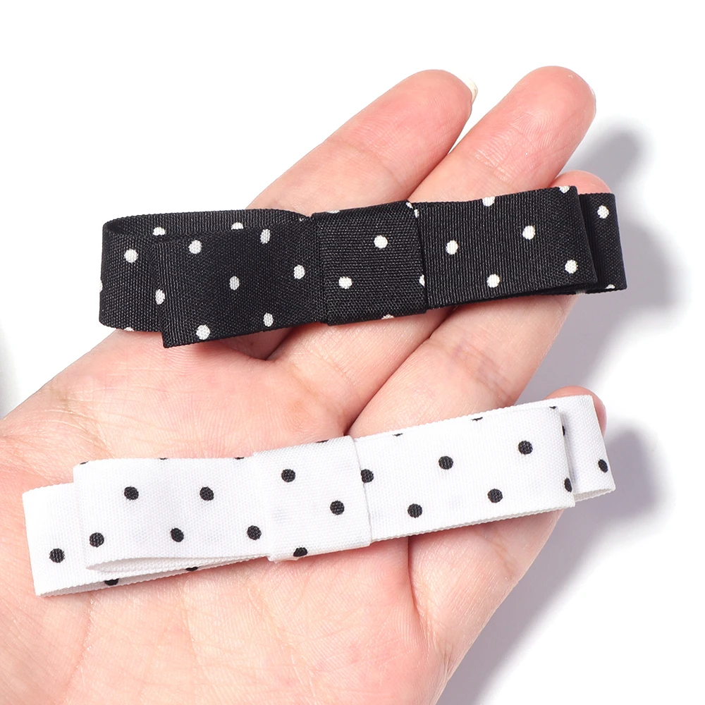 10 Stück/Set Doppellagige Satin-Polka-Dot-Schleifen Schwarz Weiß Schleife für Mädchen Frauen DIY Haarspange Kamm Kopfbedeckung Accessoires – Detail 3