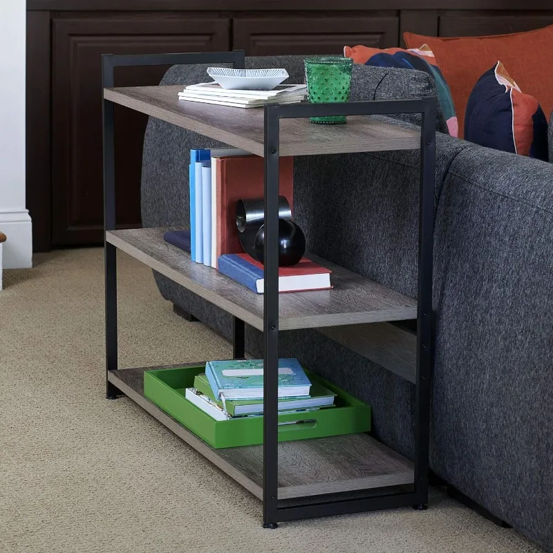 Ashwood 3 Tier Storage Shelf with Metal, Grey Shelves – Black Frame