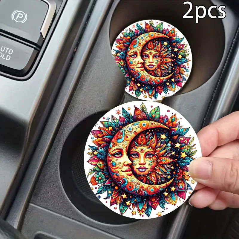 Ocean Coastal Car Cup Holder Coasters 2Pcs Leather Non Slip Water Proof Cup Pad Universal 7cm Auto Coaster Set Easy Clean Vehicl