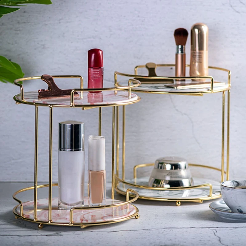 

Double Layer Nordic Marble Cake Display Stand Pastry Fruit Tray Golden Dessert Table Home Party Decoration Rack