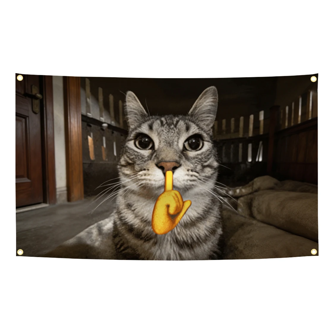 60x90cm 90x150cm 120x180cm Funny Shhh Quiet Cat Meme Flag Banner Tabby Cat With Shush Finger Polyester Hanging Bedroom Decor