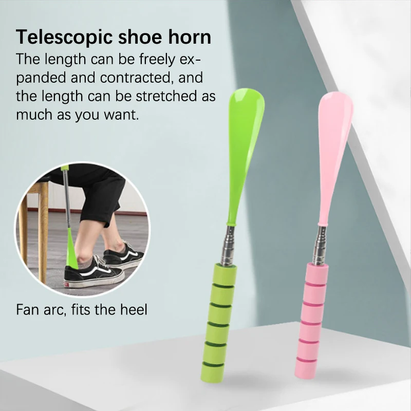 29cm-70cm Long Handle Telescoping Metal Shoehorn Portable Long Handle Stainless Steel Plastic Shoe Horn For Men Women Kids Shoes