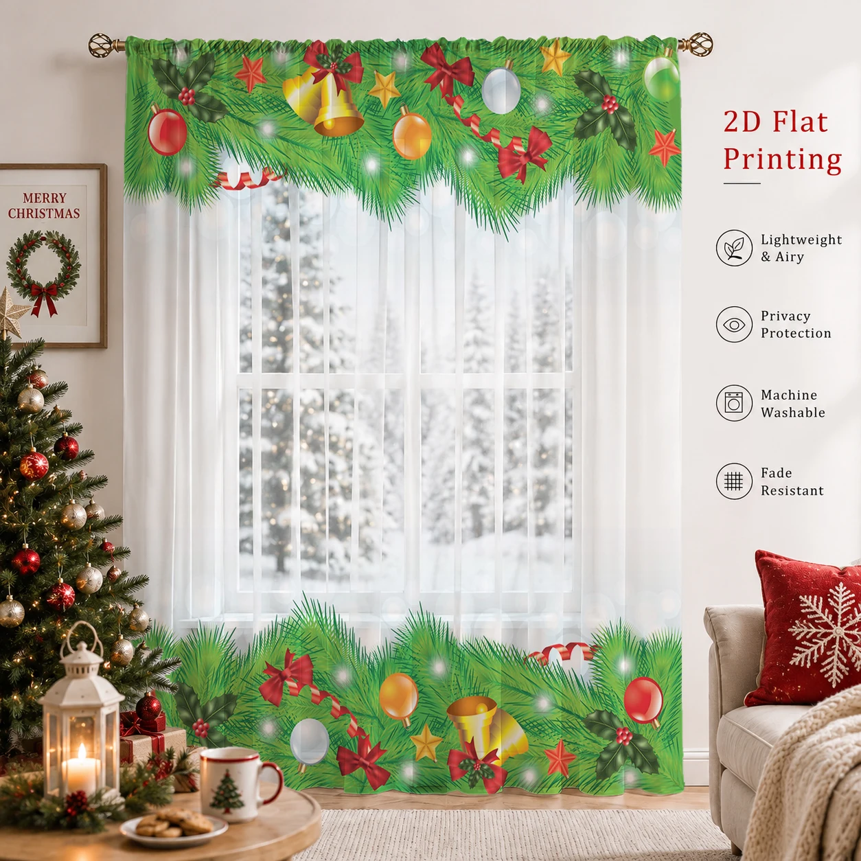ม่านโปร่งลายระฆังคริสต์มาสและก - Curtain Sheer Voile บทวิจารณ์และราคา