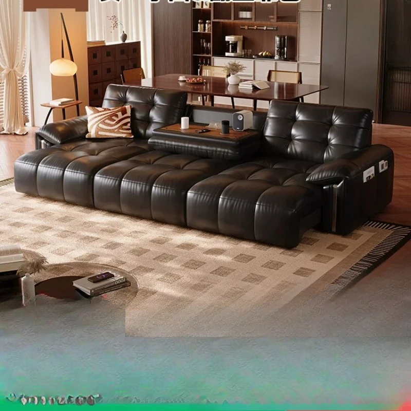 

Zero wall electric function sofa, simple living room first-layer cowhide black viewing sofa
