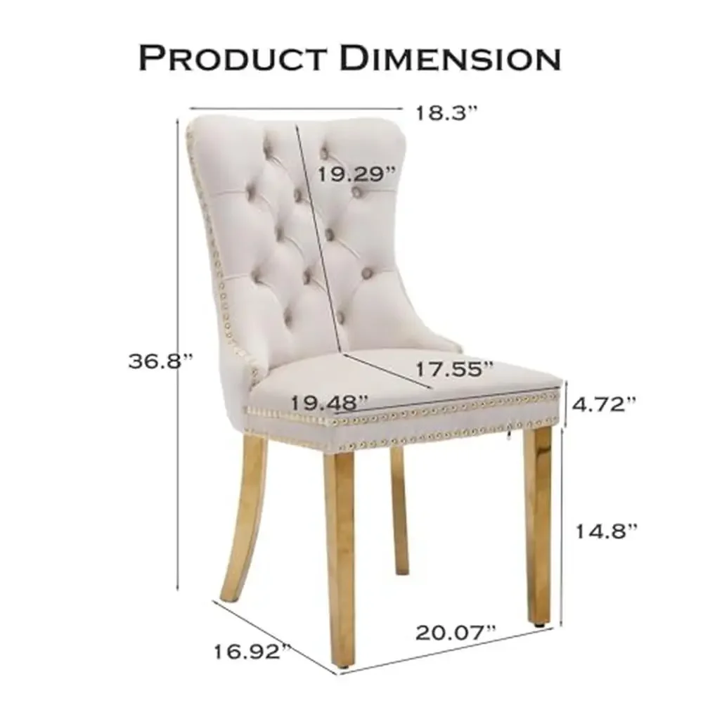 Set van 4 fluwelen gestoffeerde, getufte eetkamerstoelen met spijkerkopversiering en gouden poten Moderne keukenbijzetstoelen in het midden van de eeuw