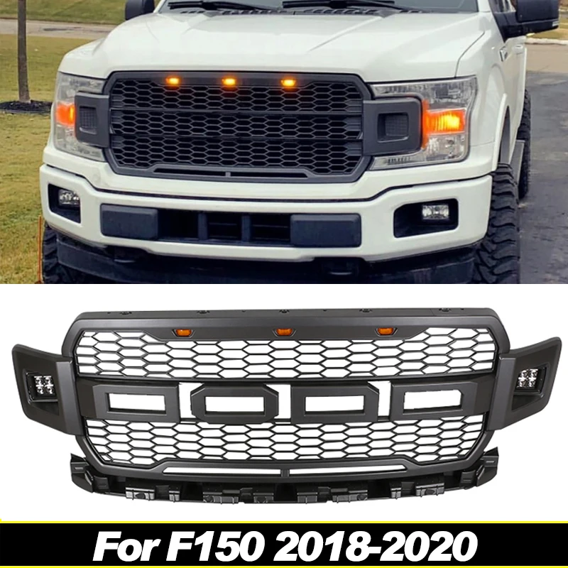 

For 2018 2019 2020 Ford F150 F-150 Raptor Black Grille Front Grill With Side light Fits