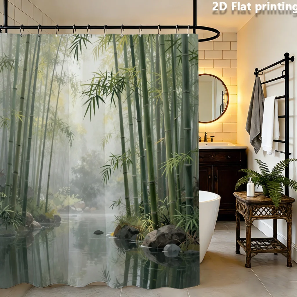 Realistic Bamboo Forest Shower Curtain Waterproof Bathroom Liner Tropical Jungle Print Decor Green Nature Shower Curtain