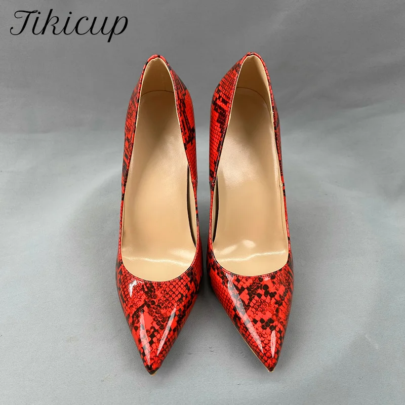 

Tikicup Hot Sexy Red Snakeskin Stiletto Pumps Women Pointy Toe Shallow high Heels Elegant Lady Comfortable Evening Party Shoes