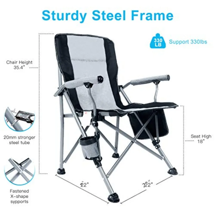 Camping Chair for Adults, Portable Folding Lawn Chair for Outside, Heavy Duty Camping Chair Support up to 330lbs, Collapsible O