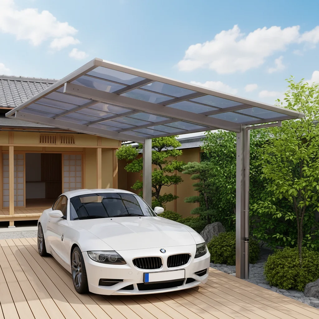 Powder Coated Aluminum Alloy Acrylic Carport Anti Rainstorms with Drainage System Car Parking Durable Outdoor Car Shelter
