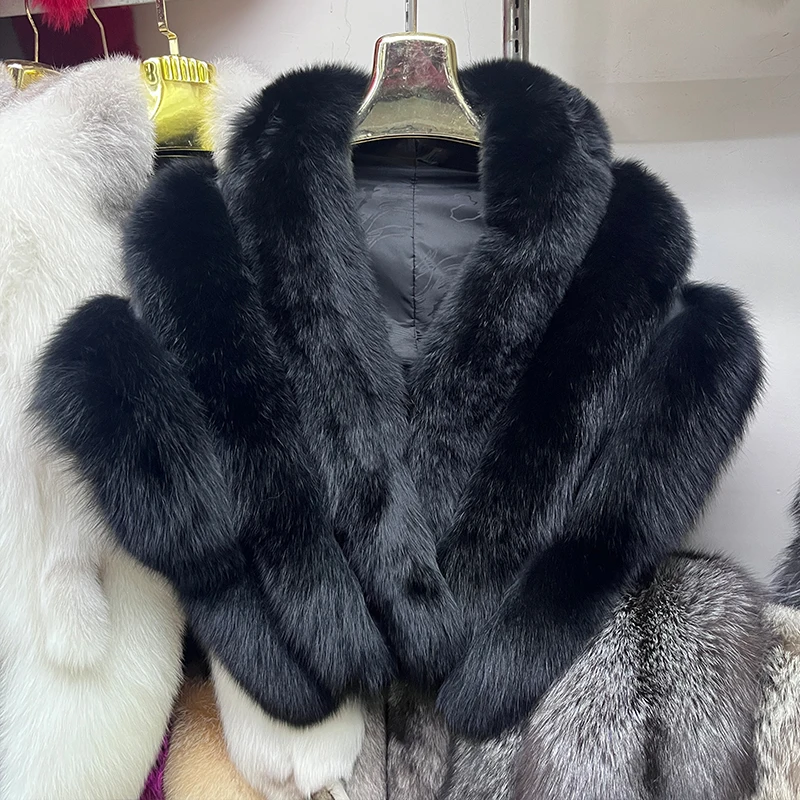 Nuovo vero cappotto con scialle in pelliccia di volpe donna autunno inverno scialle giacca di pelliccia genuina mantello sciarpa collo di pelliccia di volpe naturale mantello di lusso