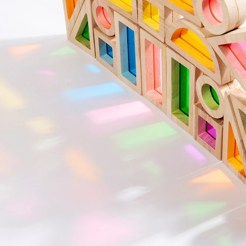 Wooden Rainbow Building Blocks, Acrylic Translucent Building Blocks, Baby Creative Building, Stacked High Building Blocks, DIY B