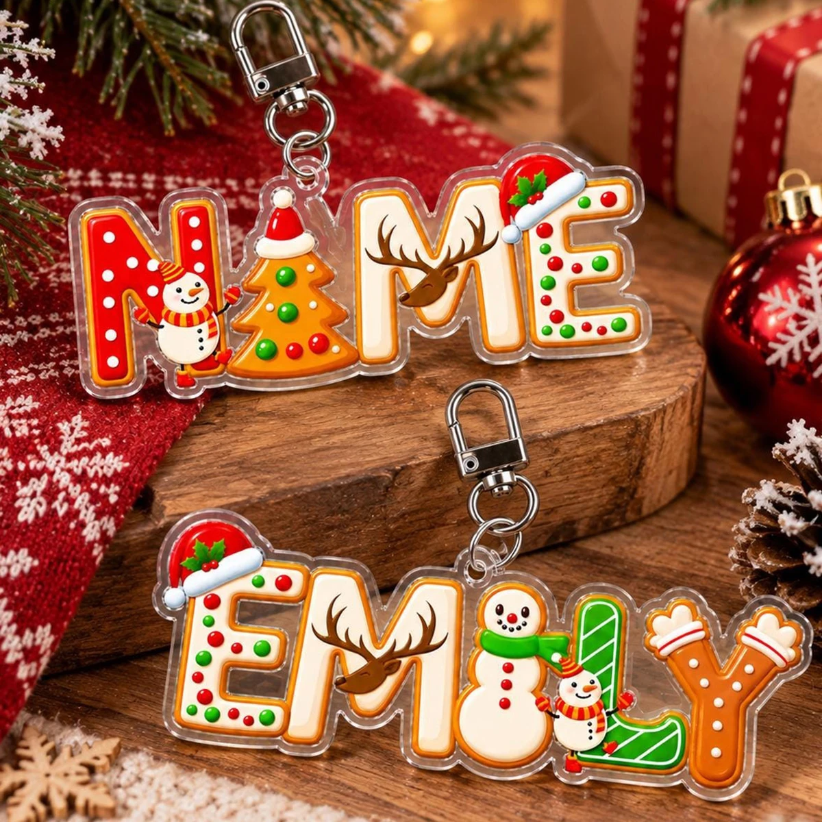 Personalized Christmas Name Keychain, Custom A-Z Acrylic Keyring, Festive Letter Bag Charm, Holiday Gift for Kids