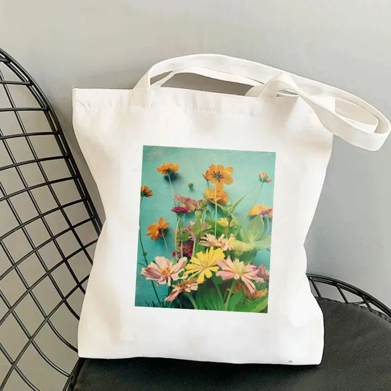 Tote Schulter Dame Tasche Frauen Shopper Tasche Blau Vergissmeinnicht Blüten Kosmos Blumen Tasche Harajuku Shopping Canvas Tasche Mädchen Handtasche