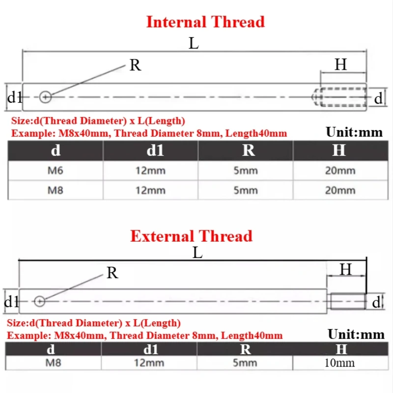 M8x500mm 304 Stainless Steel External Thread Cylindrical Pin, Internal Tooth With Hole Cylindrical Positioning Pin