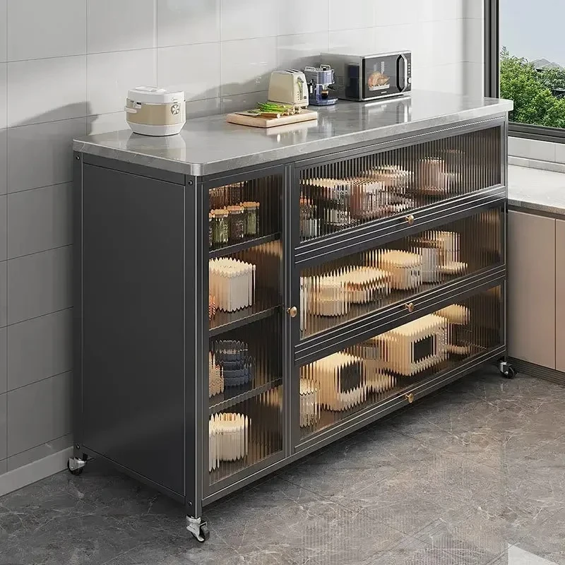 Kitchen Cabinets Home Storage Cabinet Multi-function Kitchen Furniture Storage Cabinets with Wheels for Microwave Oven