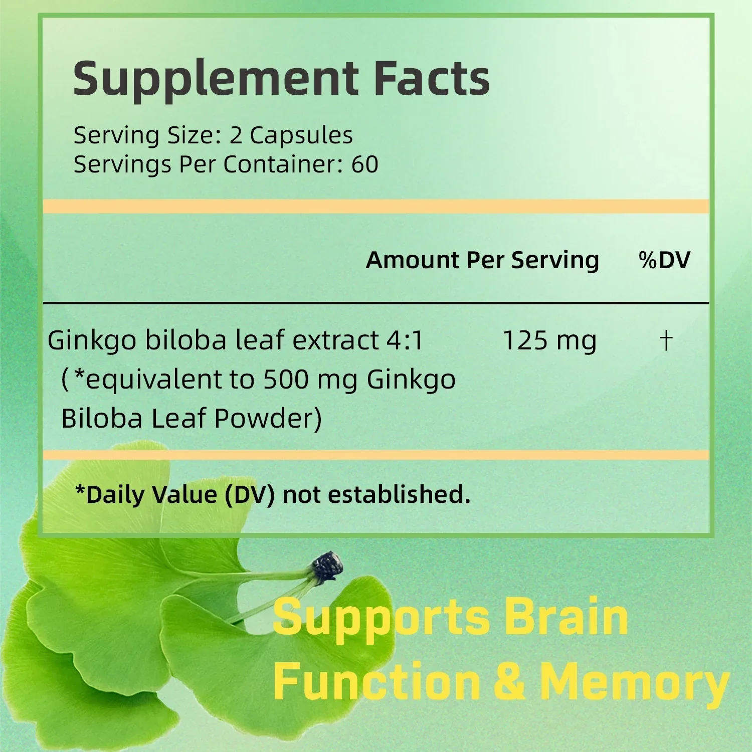 Ginkgo Biloba - Focus Brain Memory Metabolism Booster, Blood Circulation, Enhance Energy