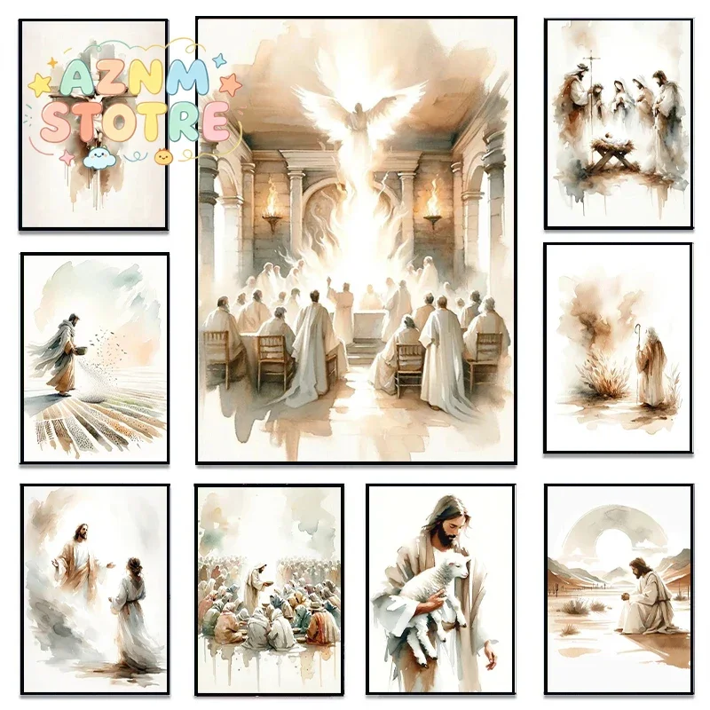 Jesus Sketch Canvas Posters Christian Bible Verse Shepherd Faith Prints Painting Decor Wall Art Poster Living Room Bedroom De