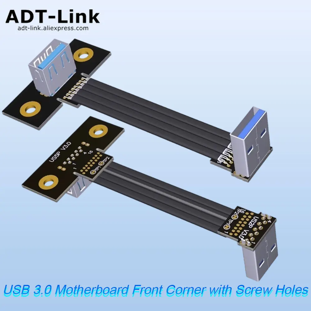 ADT-Link 16 Pin USB 3.0 Type-A Male Adapter Chassis Front Type-A Female Socket Interface with Screw Hole Extension Cable