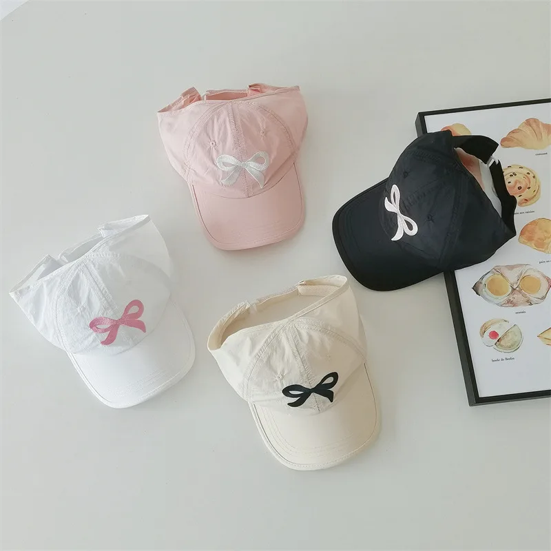 Summer Girls Bow Embroidery Baseball Caps Sunscreen Cap Adjustable Korean Fashion Quick-dry Semi-hollow Top Sports Sun Hat