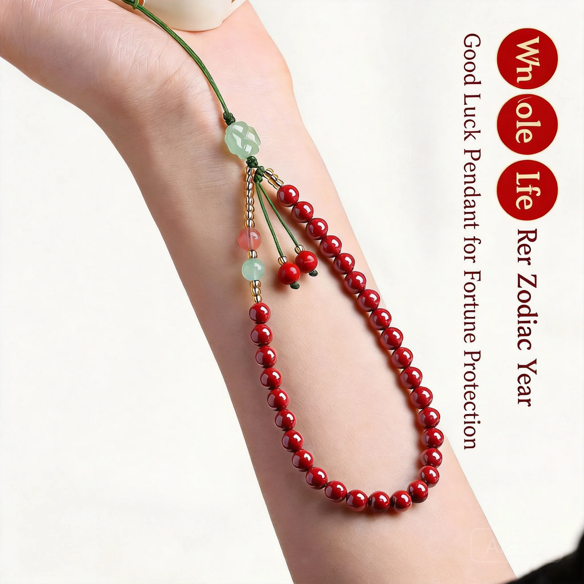 Exquisite Chinese Style Cinnabar Beaded Phone Lanyard Lucky Blessing Fortune Amulet Wrist Strap Jade Decor Phone Chain Pendant