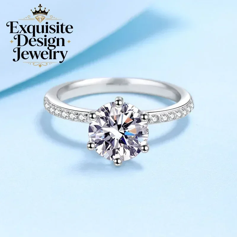 Exquisite-Design PT950 Platinum Six Claw Setting Rings for Women, 2 Carat Moissanite Ring Wedding Bands Engagement Jewelry