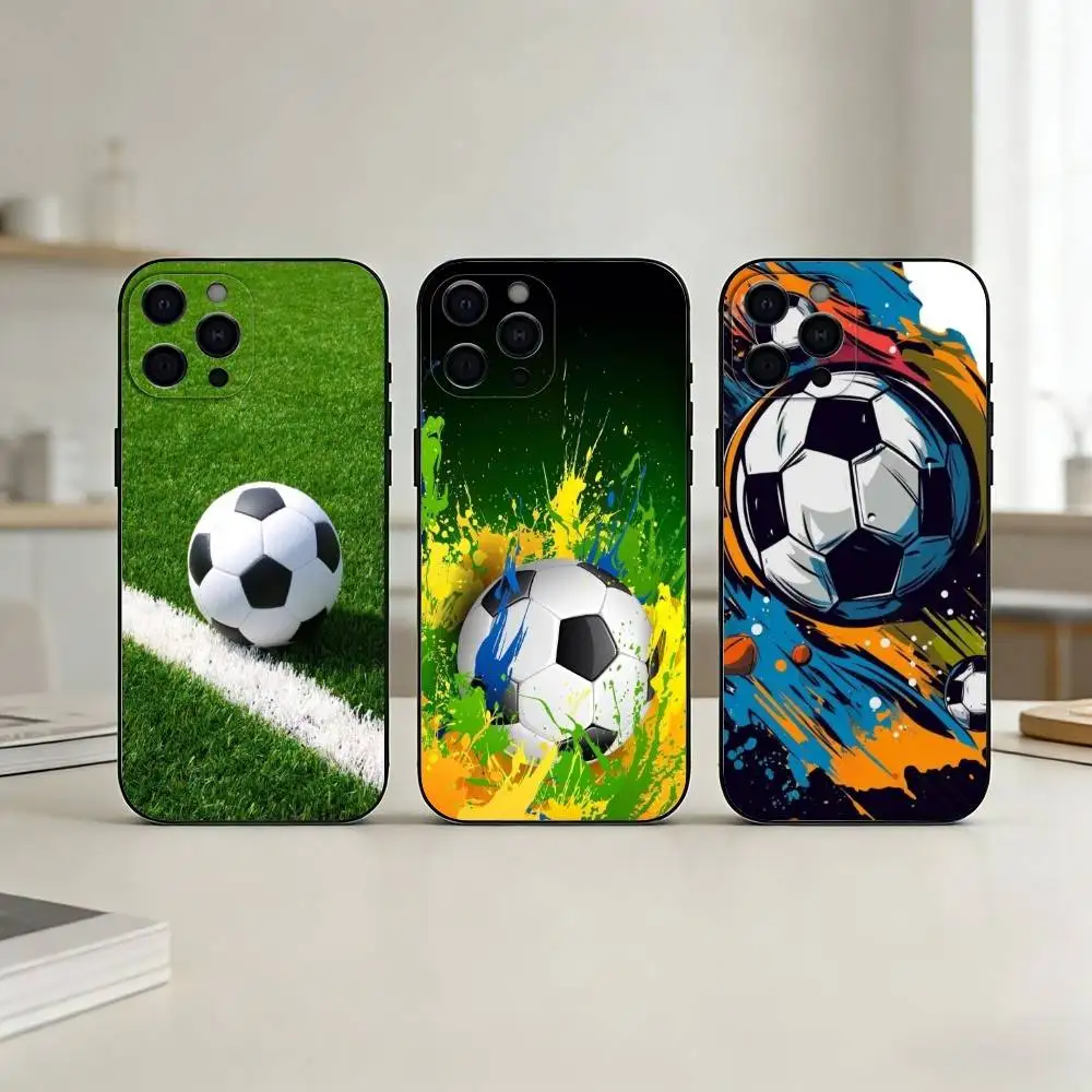 

Football Soccer Ball Phone Case Silicone black Soft For IPhone 17,16,15,14,13,12,11,SE,Plus Pro Max