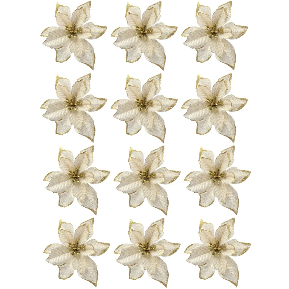 

12Pcs Christmas Artificial Poinsettia Flowers Xmas Tree Decorative Ornaments Xmas Poinsettia Artificial Flowers