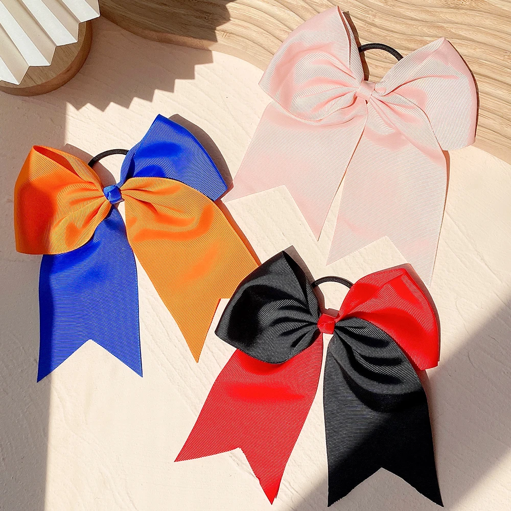 1PC 6 Inch Big Bow Hairbands for Girl Solid Color Elastic Hair Ties Ribbon Bowknot Hair Band Rubber Bands Headwear Decorate