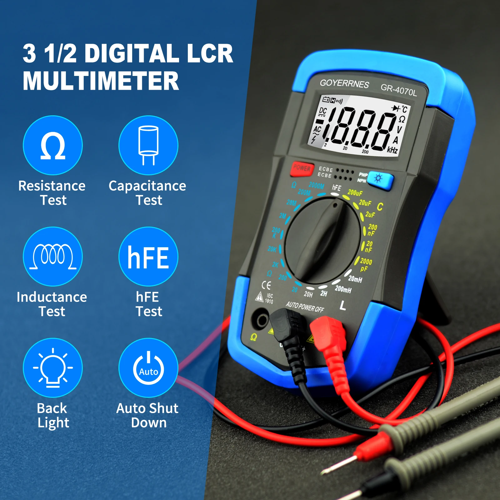 HP4070L Digital LCR Meter Inductance 200uF Capacitance 2000MΩ Resistance Tester with LED Backlight for Electronics Repair DIY