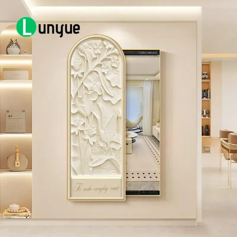 French Cream Style Full Body Mirror Hidden Sliding Decorative Painting for Bedroom Porch High End Wall Art Home Decor
