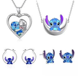 Cute Cartoon Character Stitch Disney Necklace Earrings Girl Friendship Necklace Christmas Gift Children's Halloween Gift