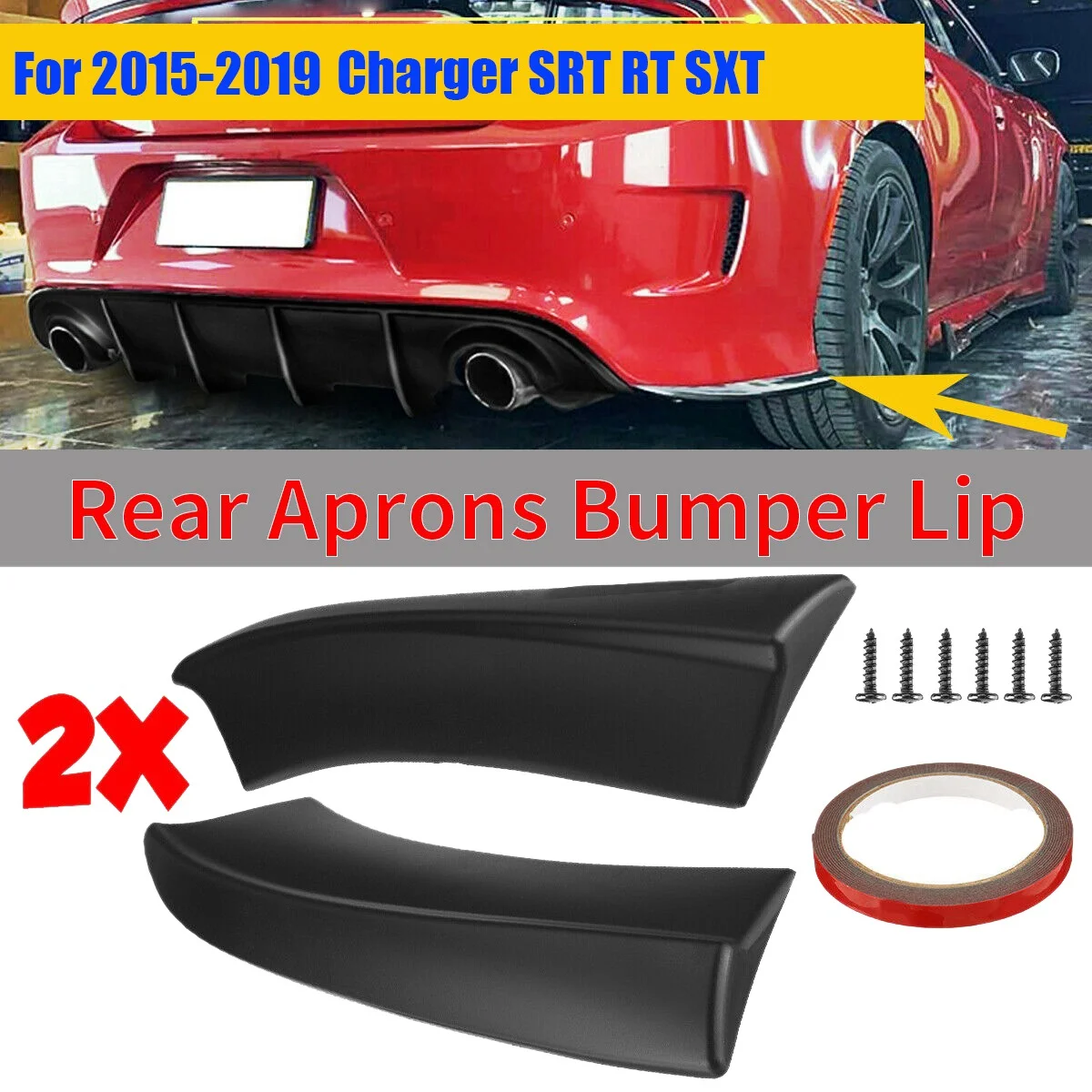 1Pair Car Rear Bumper Lip Splitters for Dodge Charger SRT RT SXT 2015+ Winglets Side Aprons Cover Diffuser Protector C