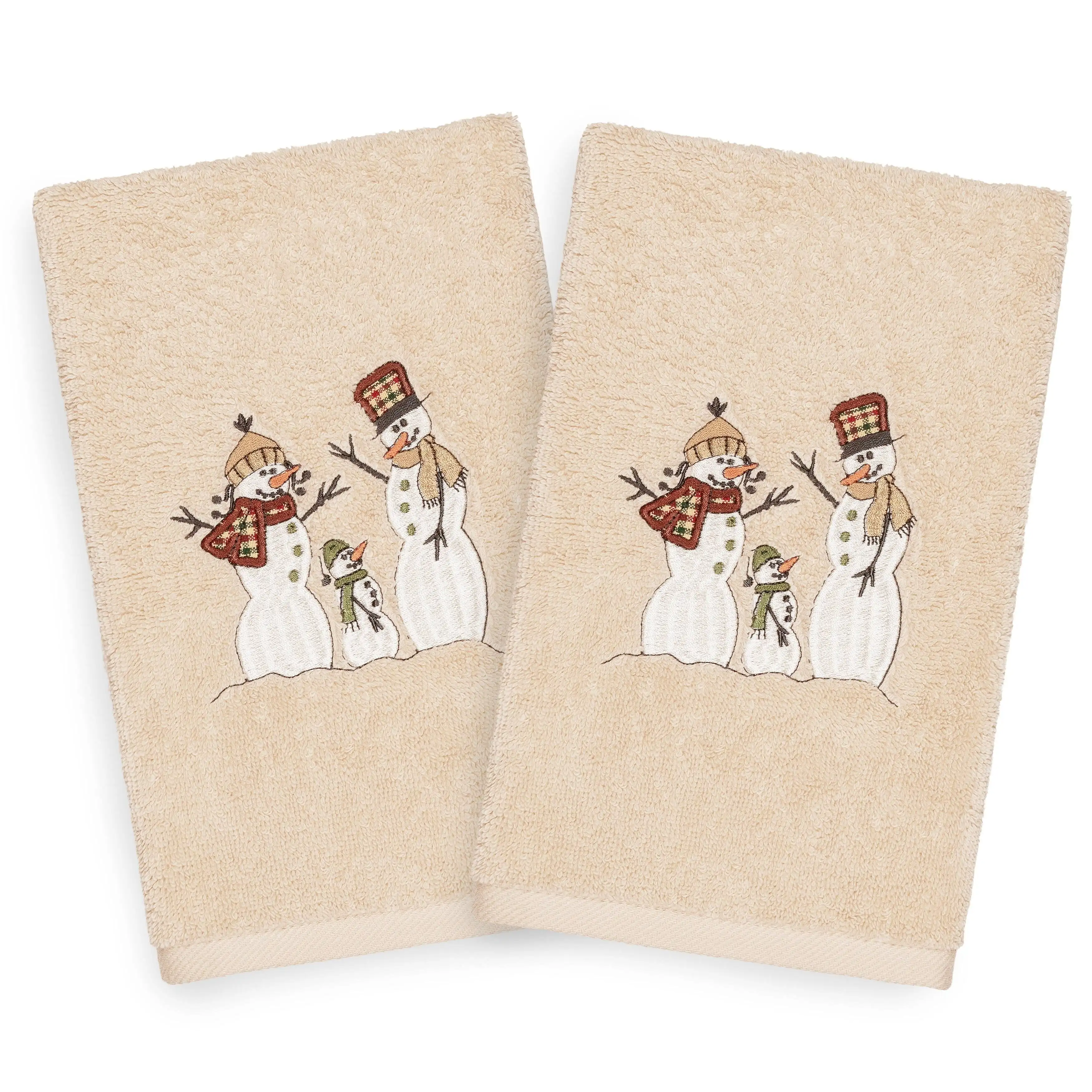 

Authentic Hotel and Spa Turkish Cotton Snowmen Beige Set of 2 Hand Towels