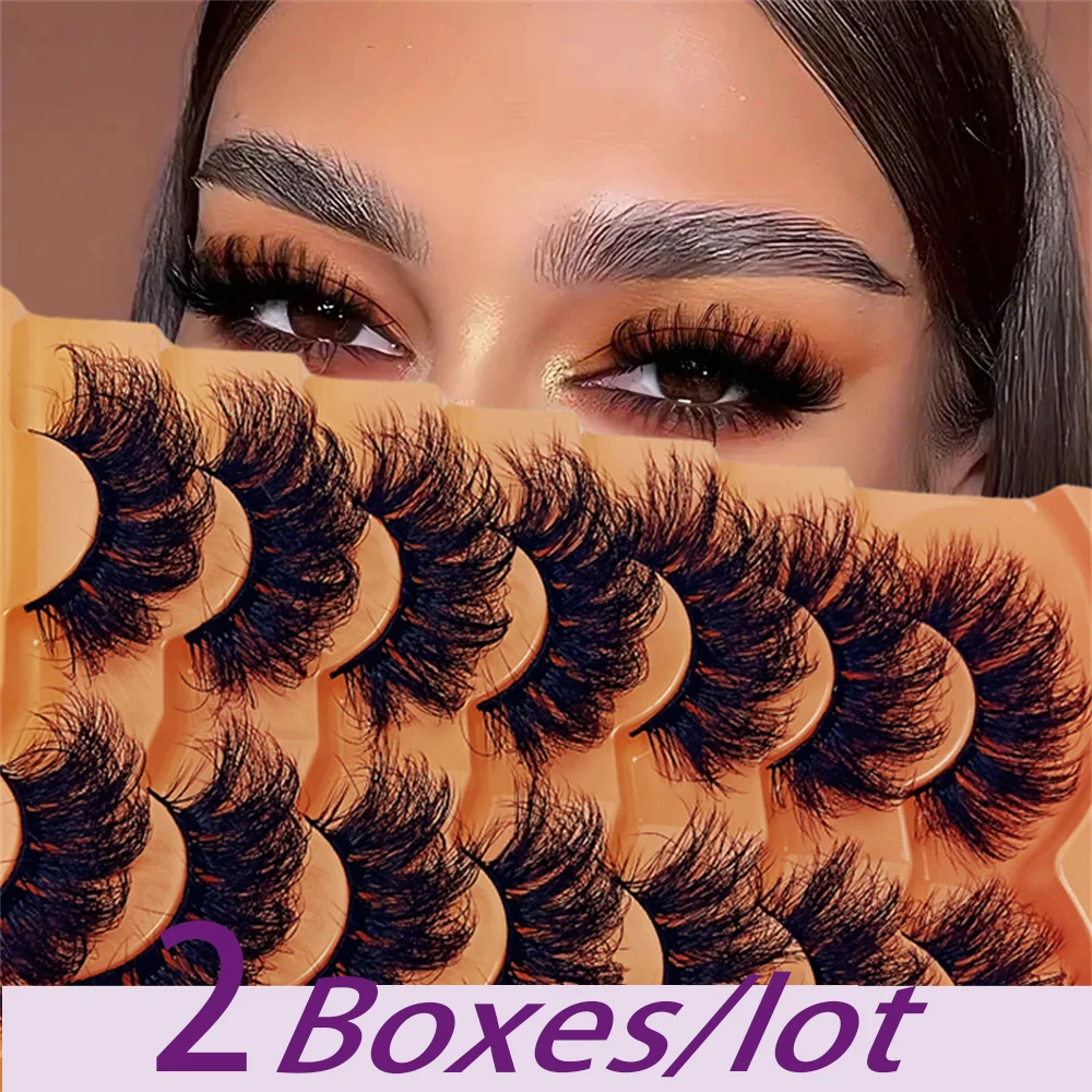 2Boxes (14Pairs) Lashes Fake Fluffy Russian Strip  3D Fake Lashes Makeup Messy False Eyelashes Fluffy Thick Lashes