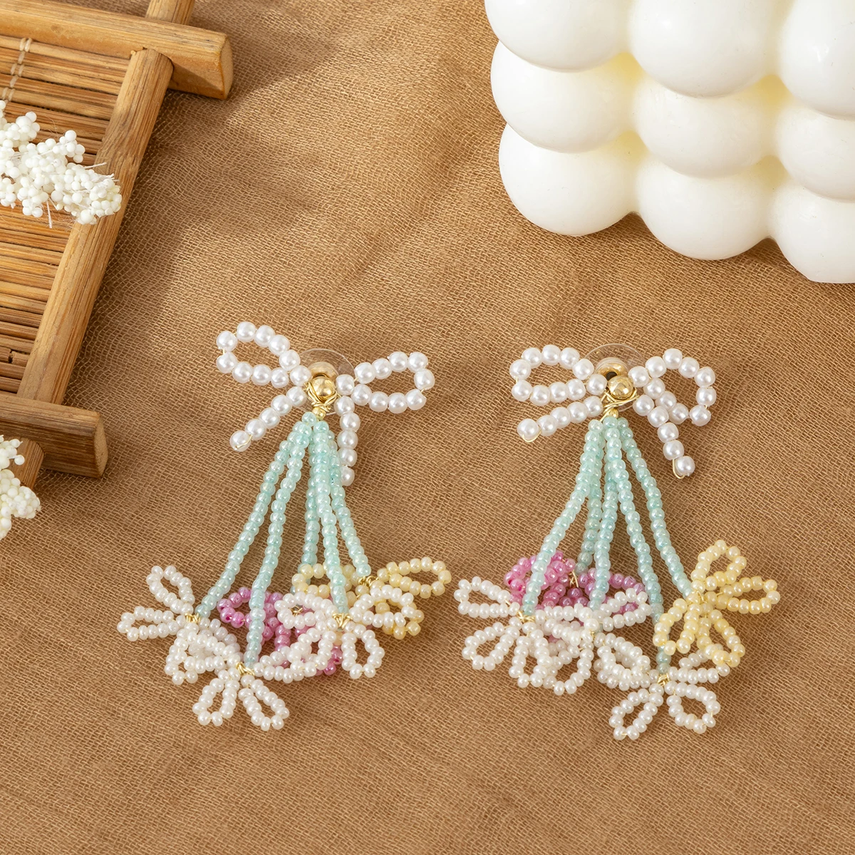 Vintage  Drop Earrings for Women Boho Handmade Flower Colorful Tassel Earrings - view 5