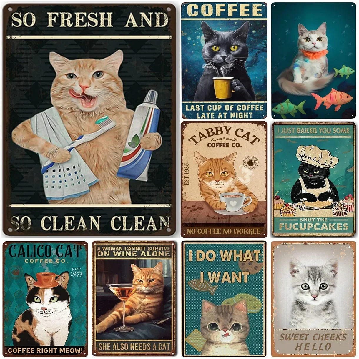 Cat Metal Tin Signs I Do What I Want Wall Art Poster Plaque Vintage Iron Painting Decoration for Man Cave Cafe Garage Club Bar